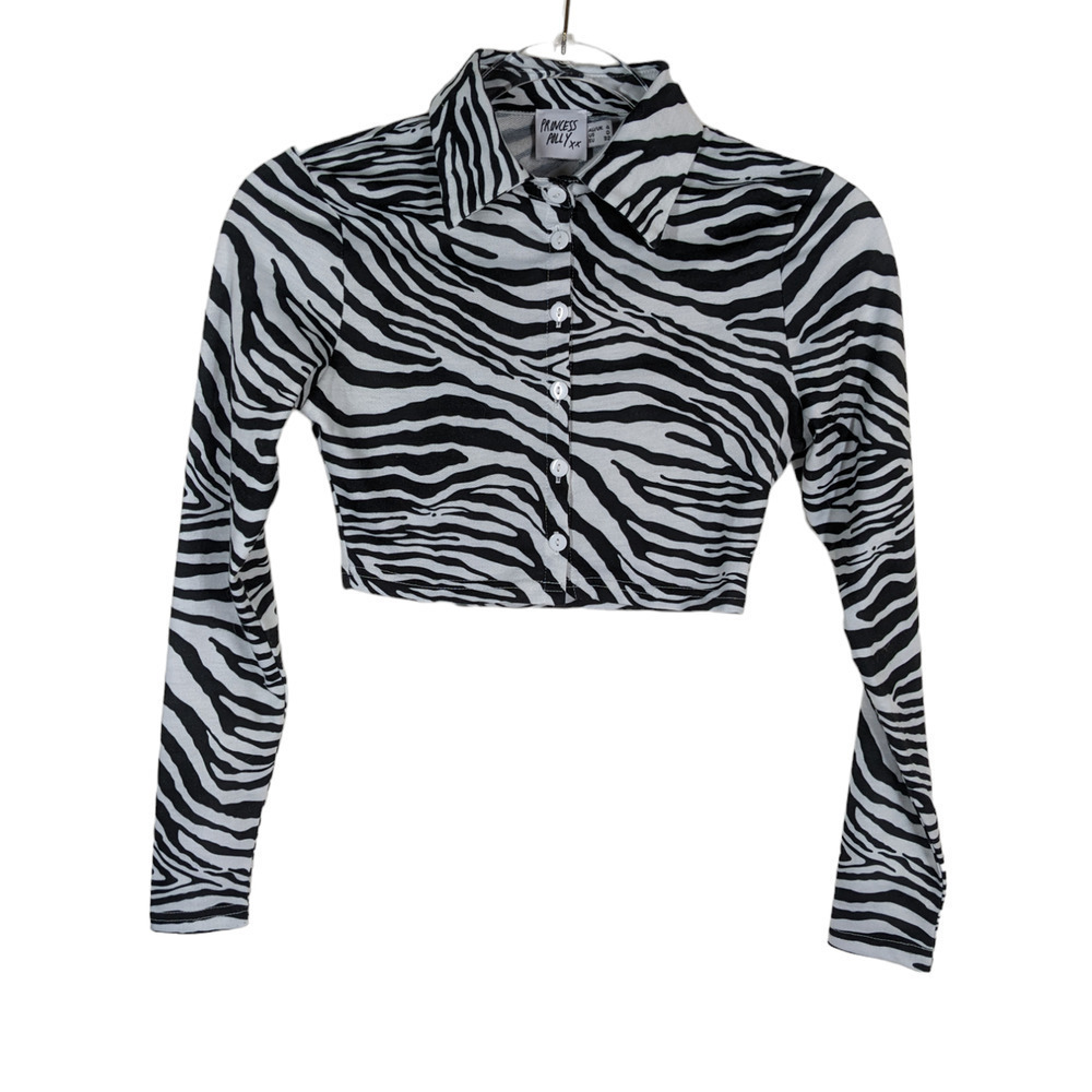 Princess Polly 0 Crop Top Zebra Jayla Long Sleeve Crop Top Black White Womens